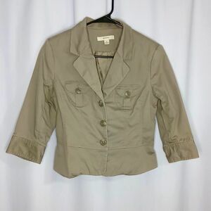 Merona Short Cropped Khaki Blazer 3/4 Sleeve Jacket Y2K Peplum Womens Sz Small